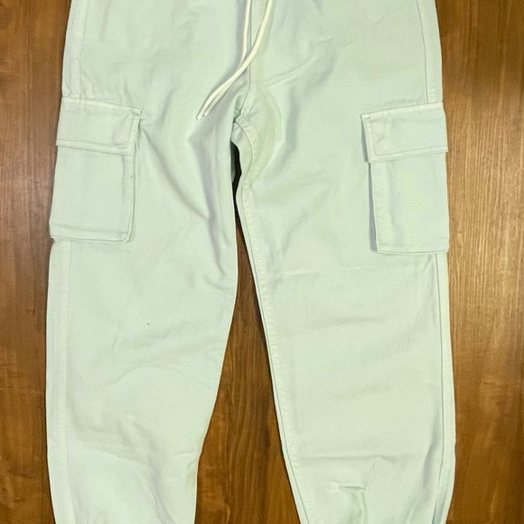 Forever21 Mint Green Garter Waist Cargo Jogger Jeans Loose Baggy Pants -Small - Picture 3 of 7